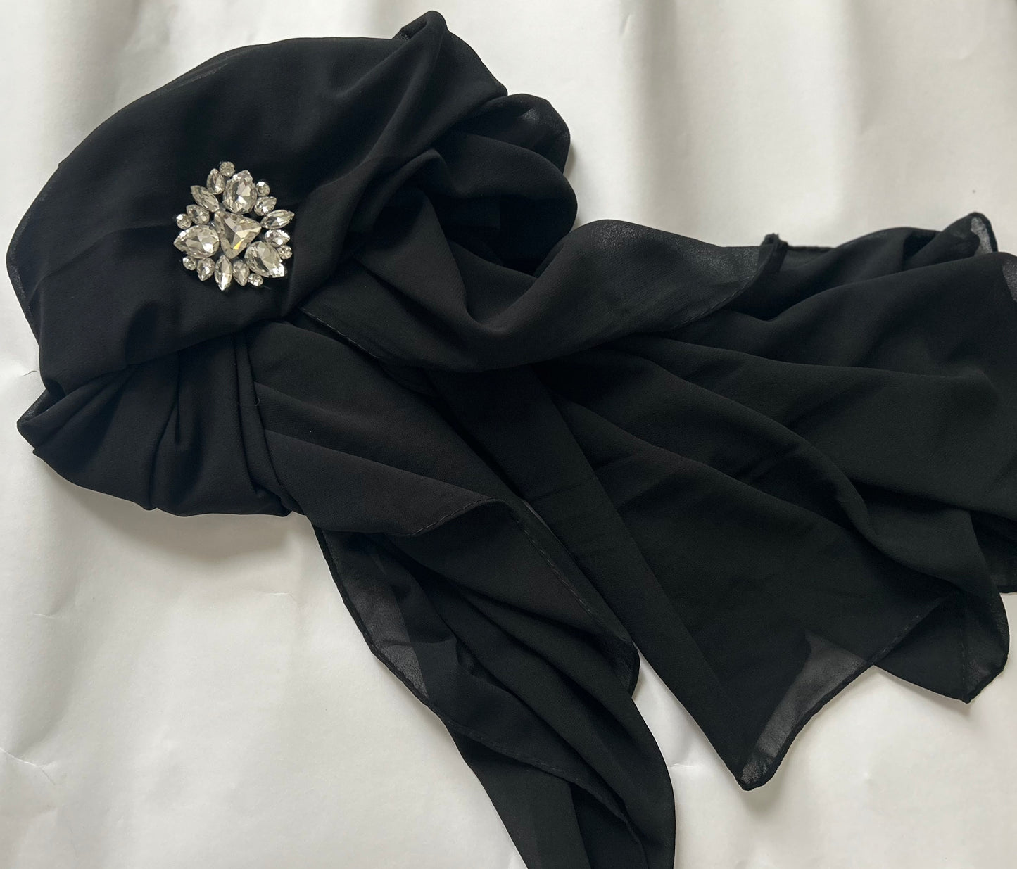 Noor Black Chiffon Hijab with Silver Rhinestone – Elegant Hijab UK