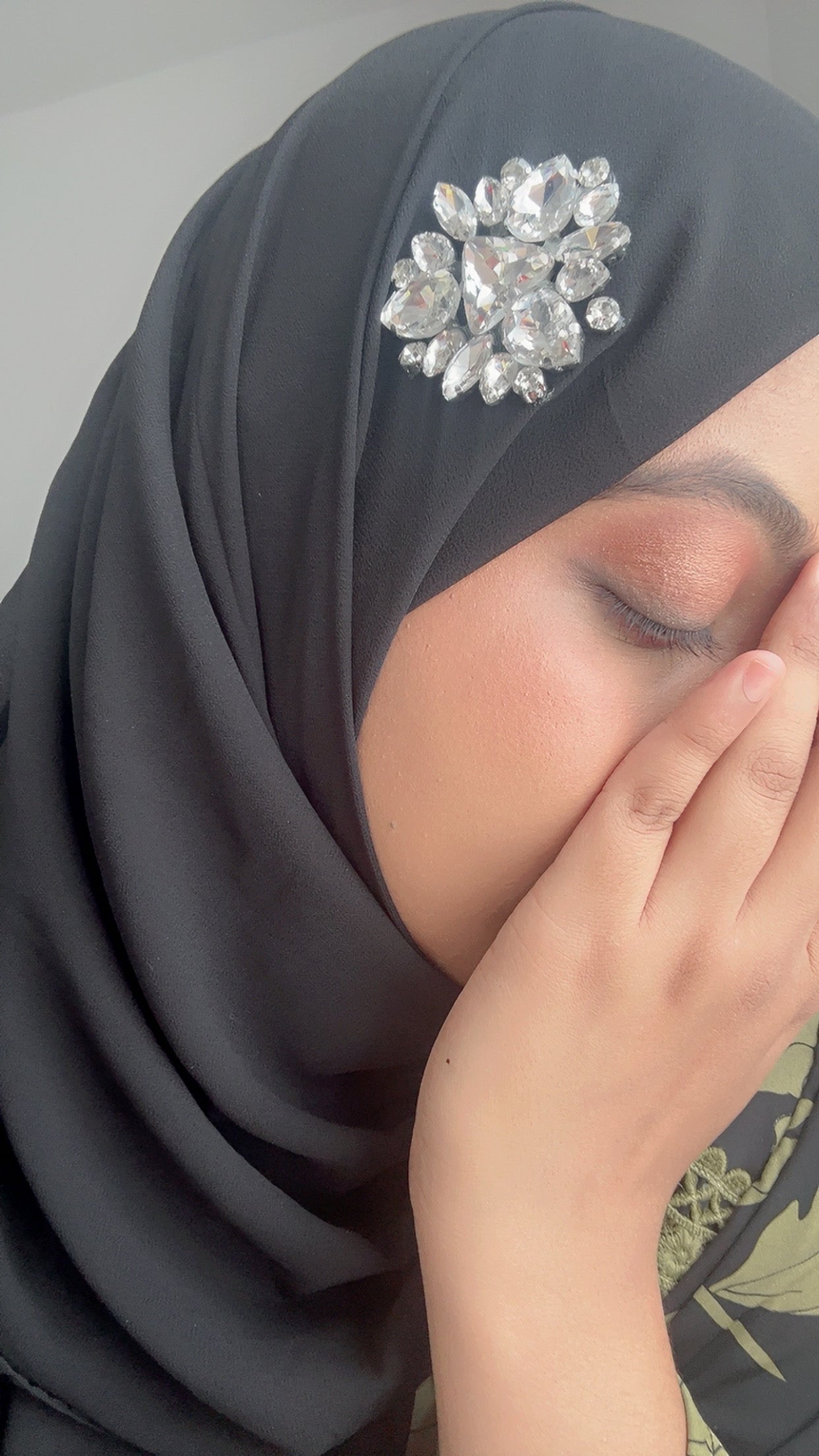 Noor Black Chiffon Hijab with Silver Rhinestone – Elegant Hijab UK