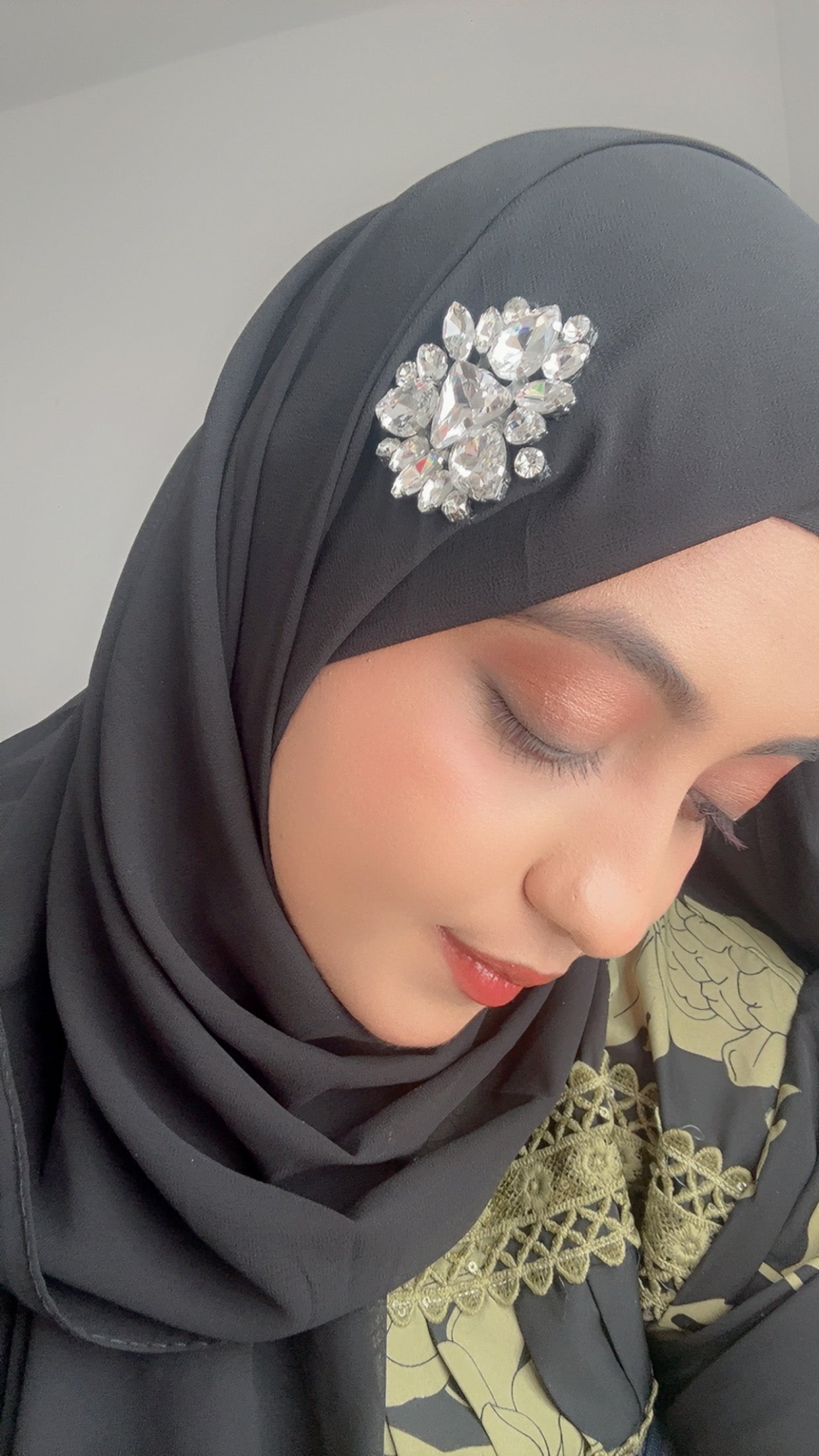 Noor Black Chiffon Hijab with Silver Rhinestone – Elegant Hijab UK