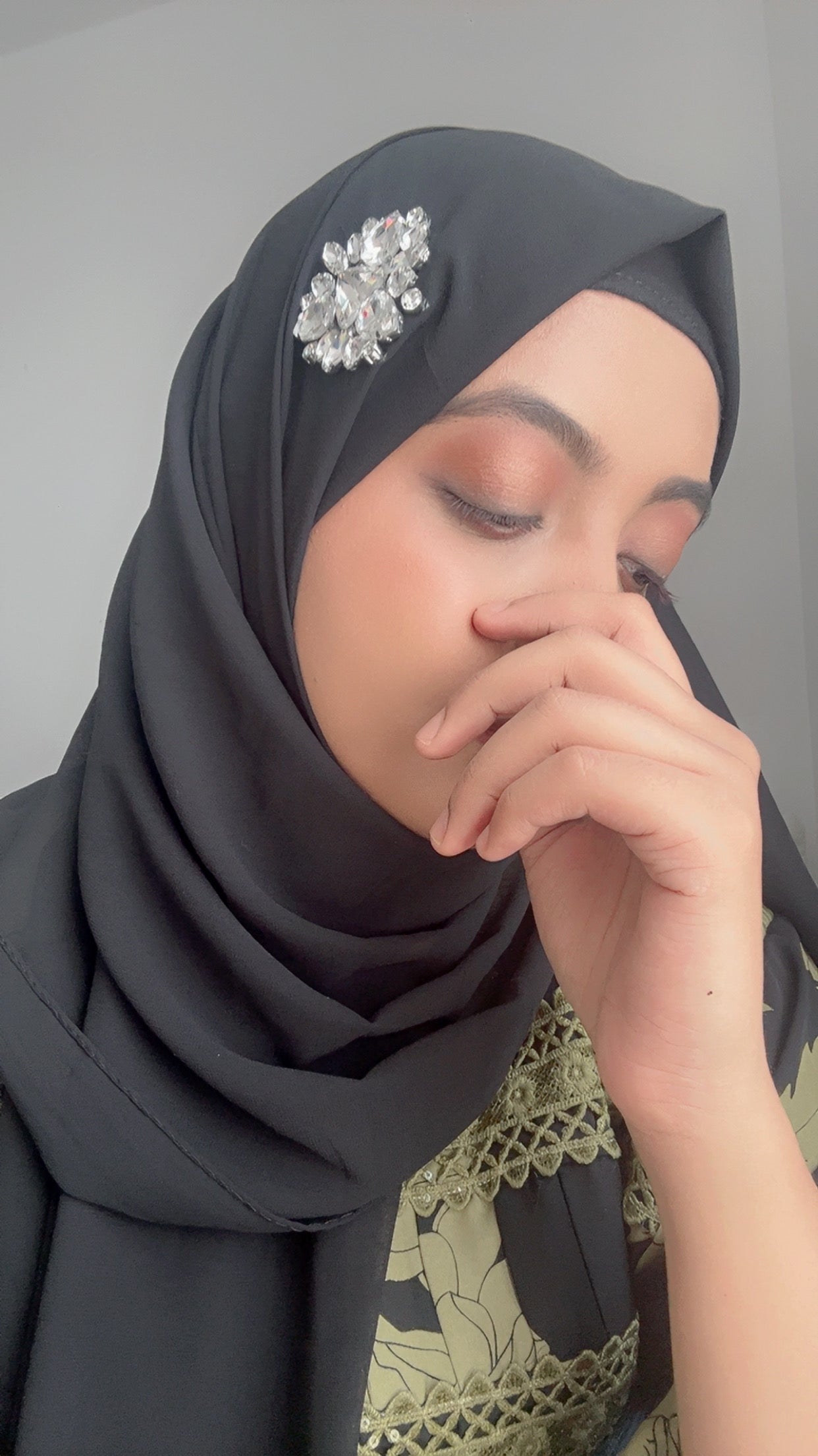 Noor Black Chiffon Hijab with Silver Rhinestone – Elegant Hijab UK