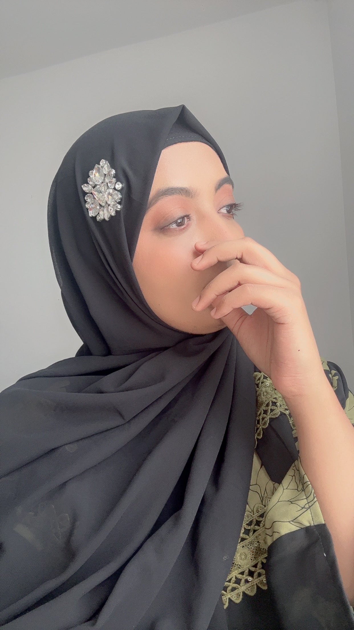 Noor Black Chiffon Hijab with Silver Rhinestone – Elegant Hijab UK