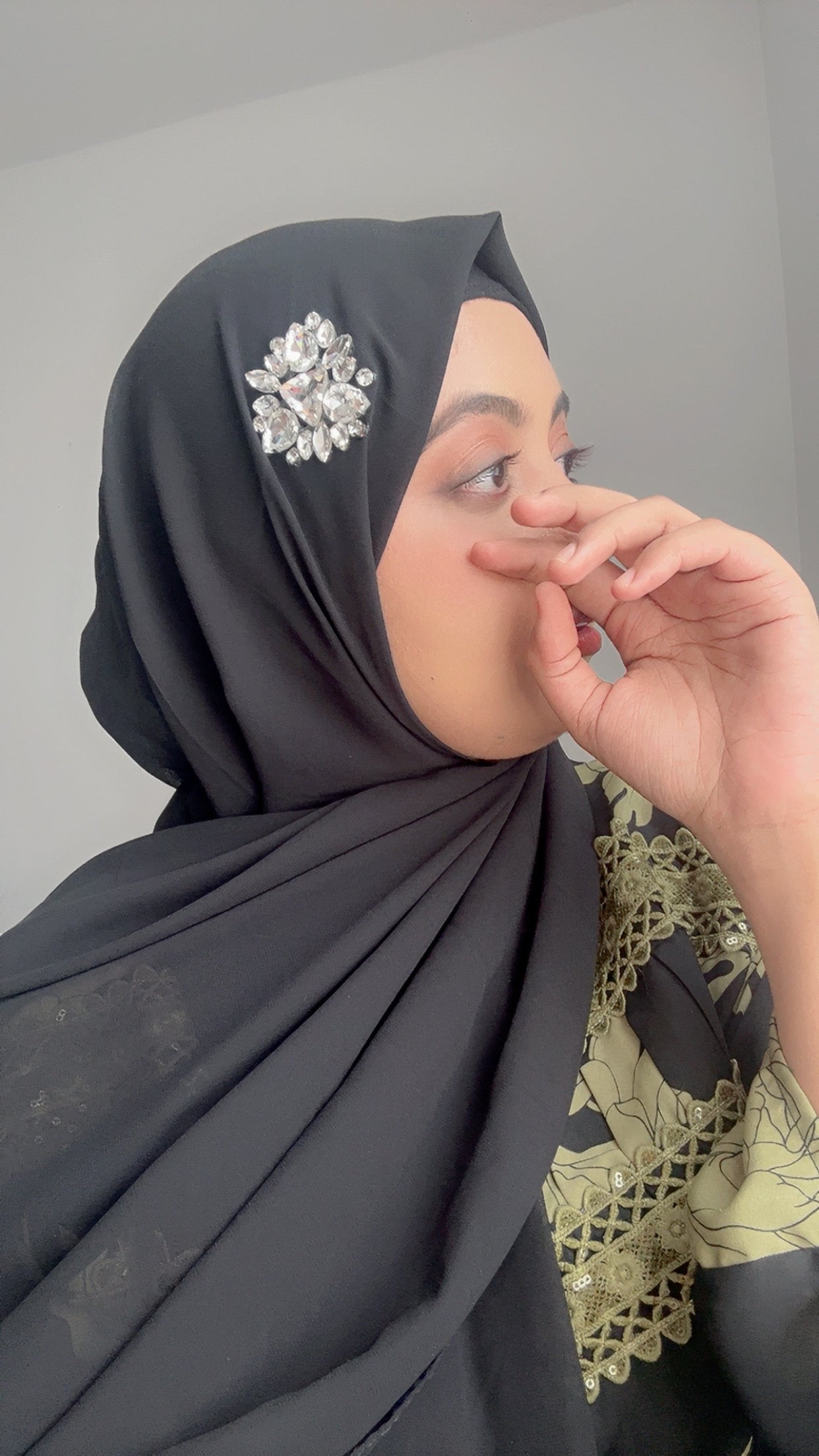 Noor Black Chiffon Hijab with Silver Rhinestone – Elegant Hijab UK