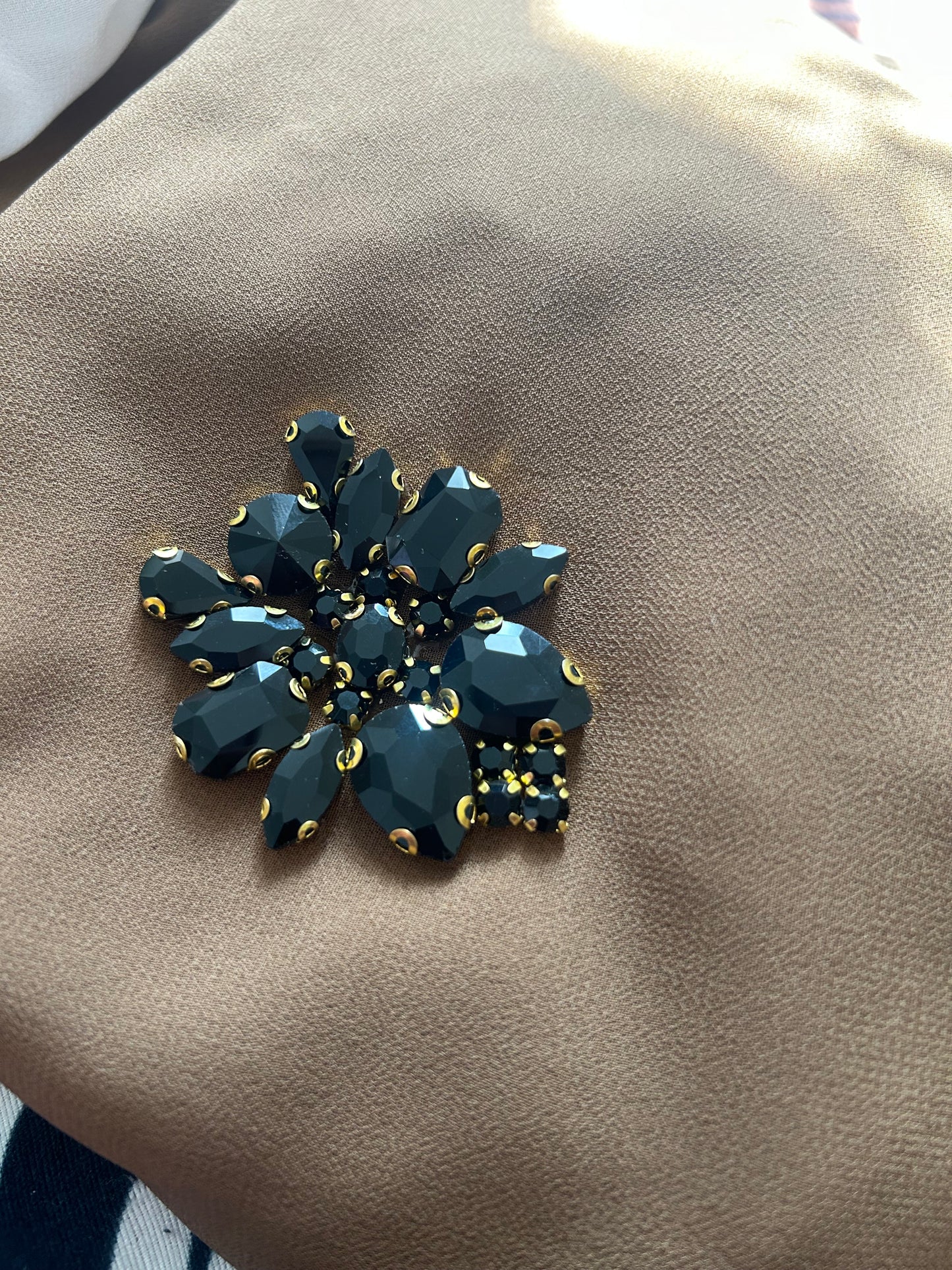 Luxury Brown Hijab with Black Rhinestone Accent – Noor e Shama Custom Design