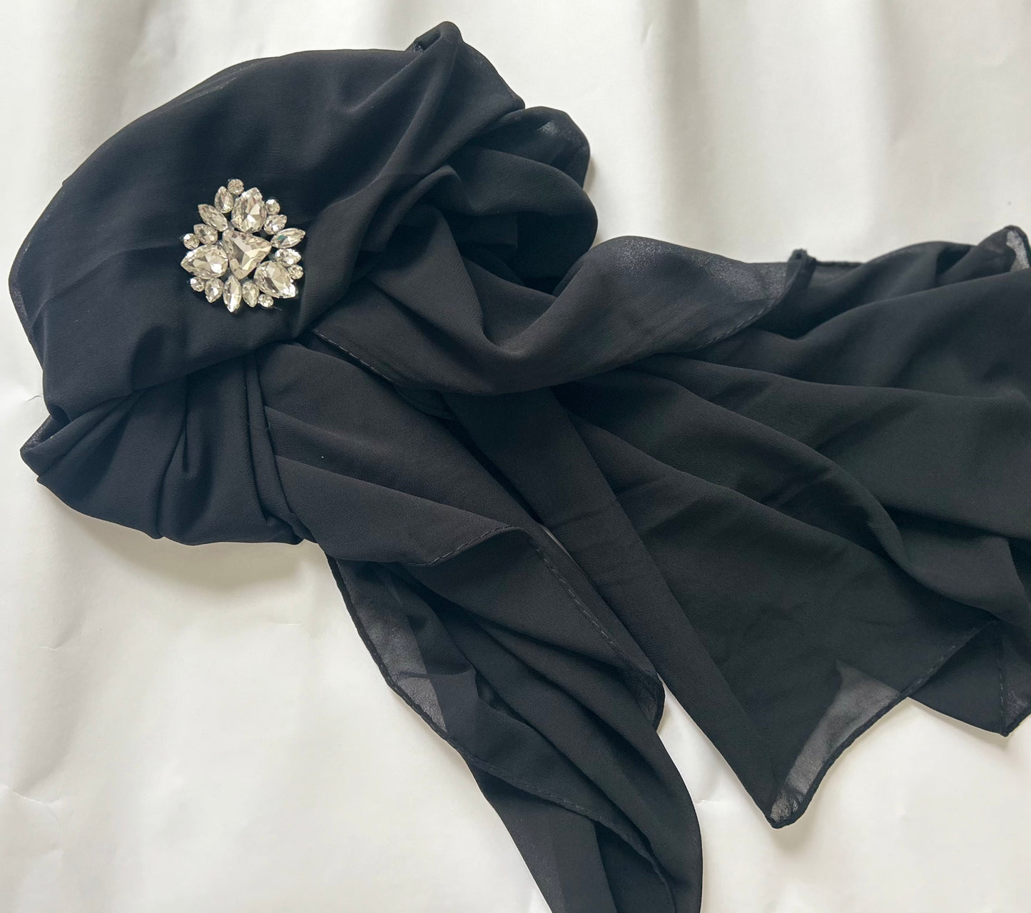 Noor Black Chiffon Hijab with Silver Rhinestone – Elegant Hijab UK